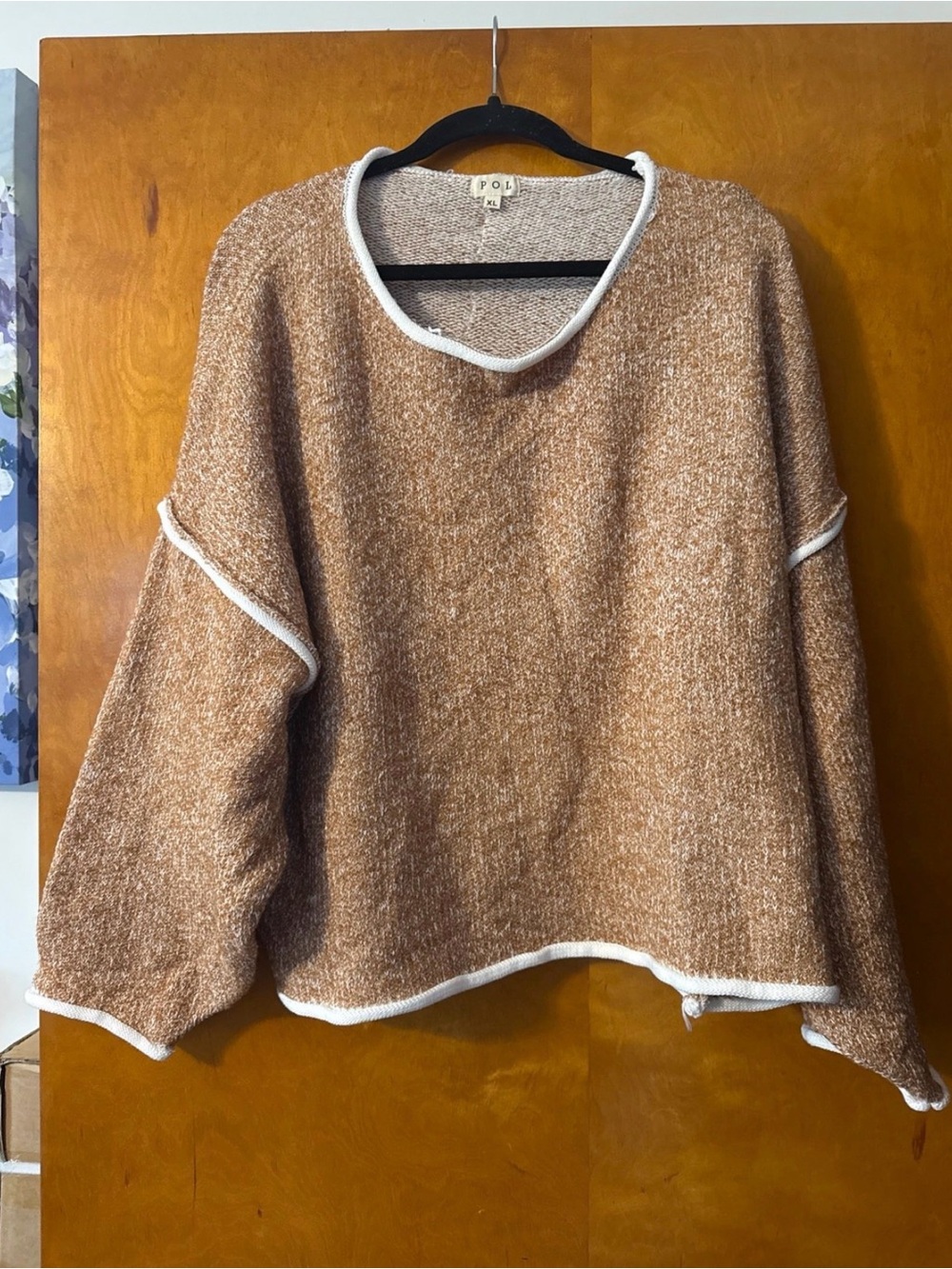 POL Tan-Brown Crewneck Sweater with White Trim